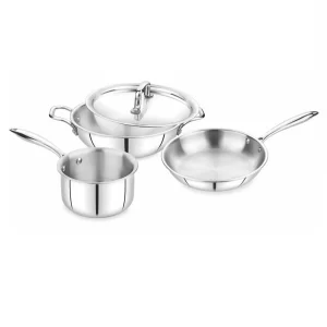Triply Kadhai With Lid+Frypan+Saucepan